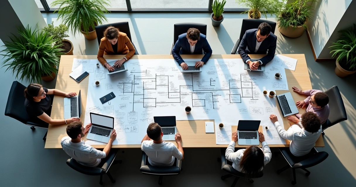 Equipe desenvolvendo site colaborativamente em ambiente de escritório moderno