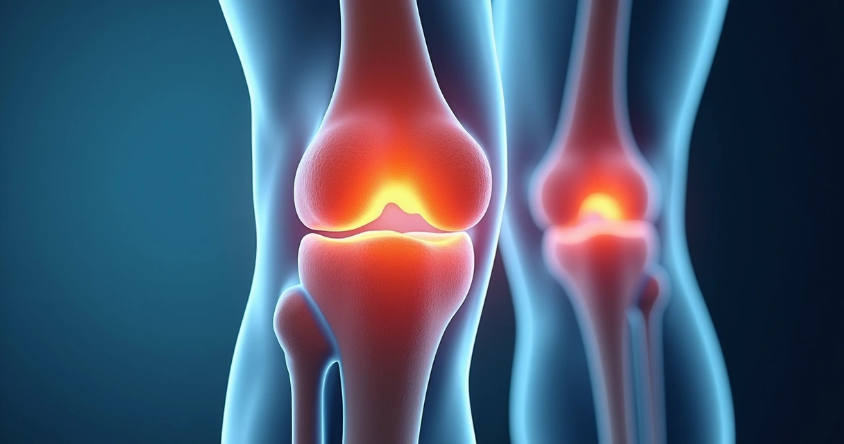 Desgaste da cartilagem nos joelhos de uma pessoa idosa visto por imagem médica 