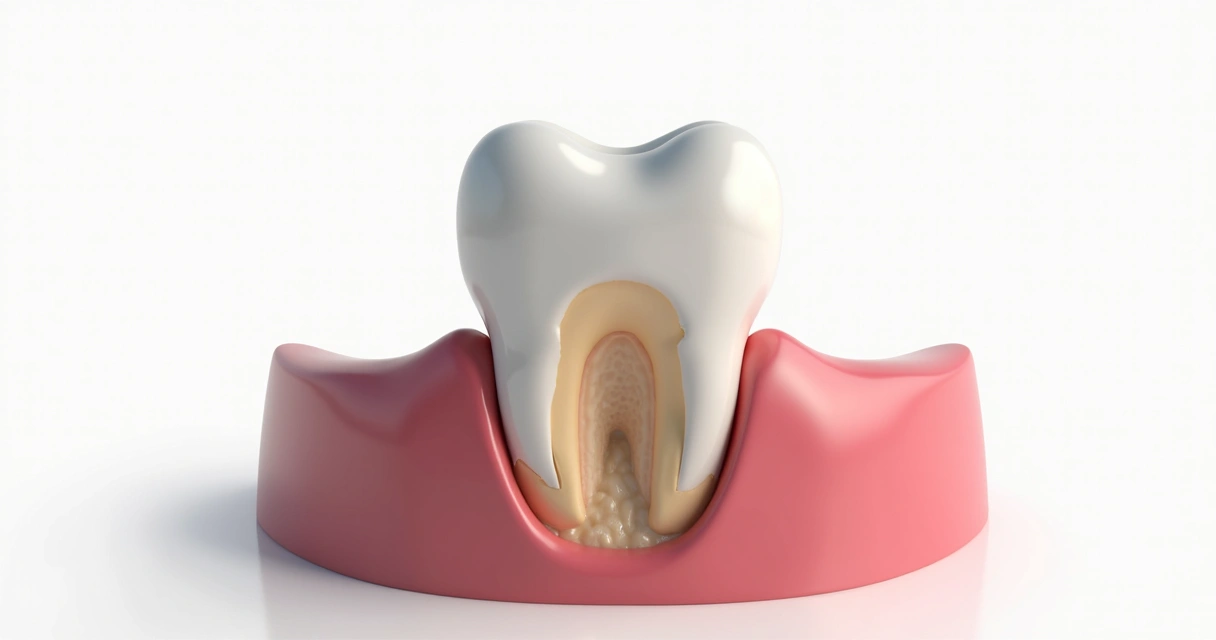 Dente com esmalte desgastado e dentina exposta, mostrando camadas 