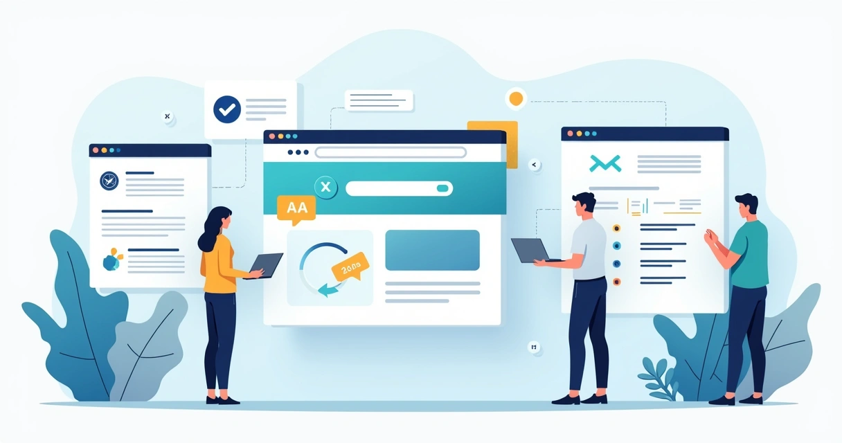 Interface SaaS com recursos de acessibilidade em painéis coloridos e claros 
