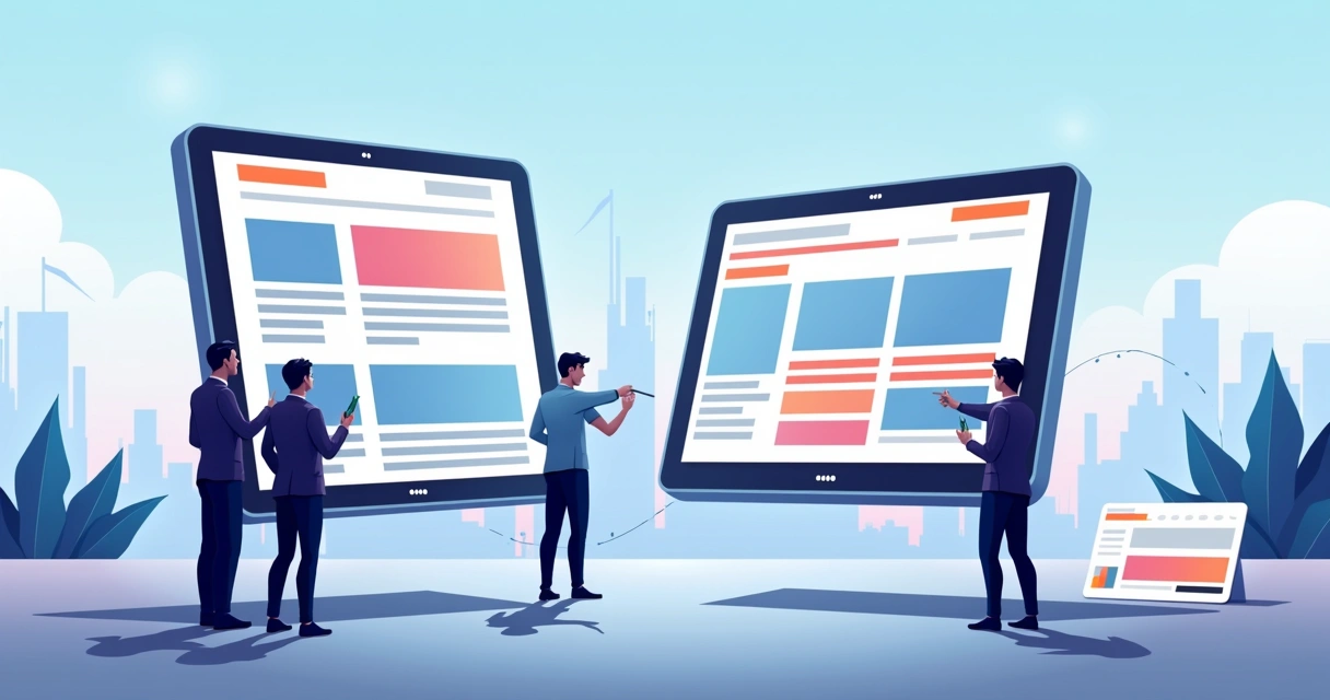 Comparação visual entre layout adaptativo e responsivo em telas digitais lado a lado 