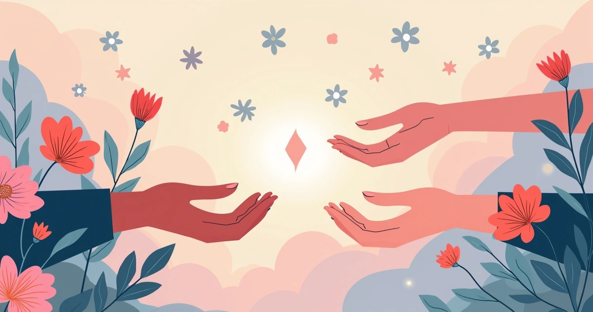 Composição de branding feminino, elementos visuais flutuando, conexão e brilho. 