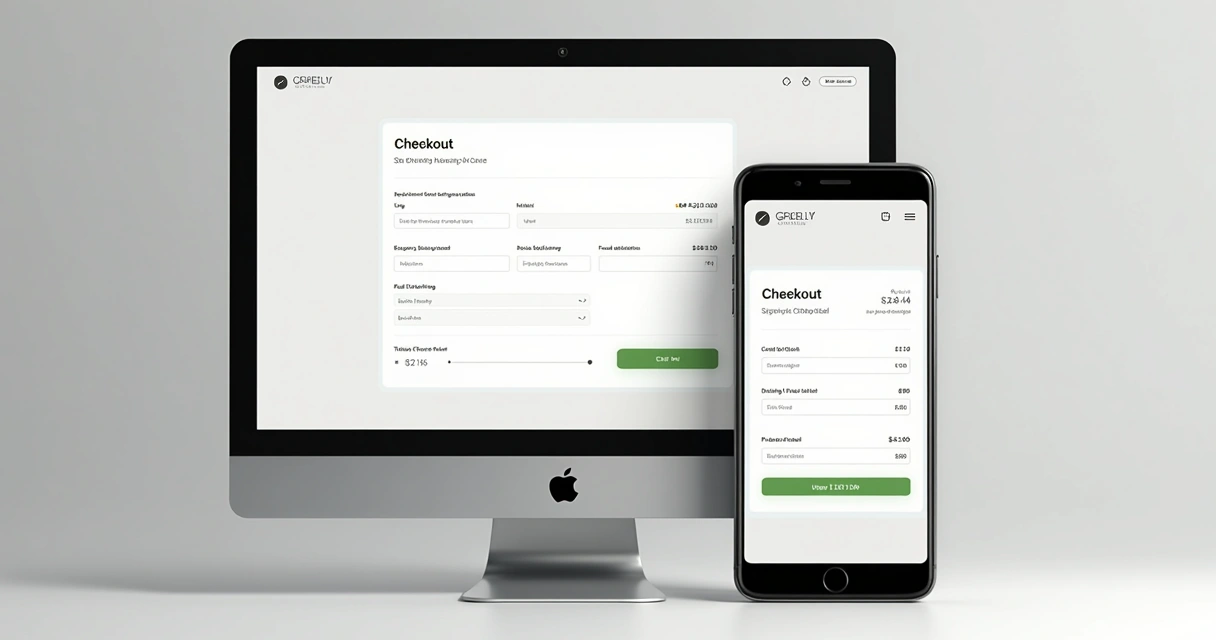 Layout de checkout moderno com design limpo e botões claros