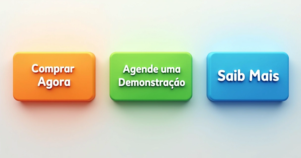 Botões de CTA coloridos em contraste sobre fundo claro 