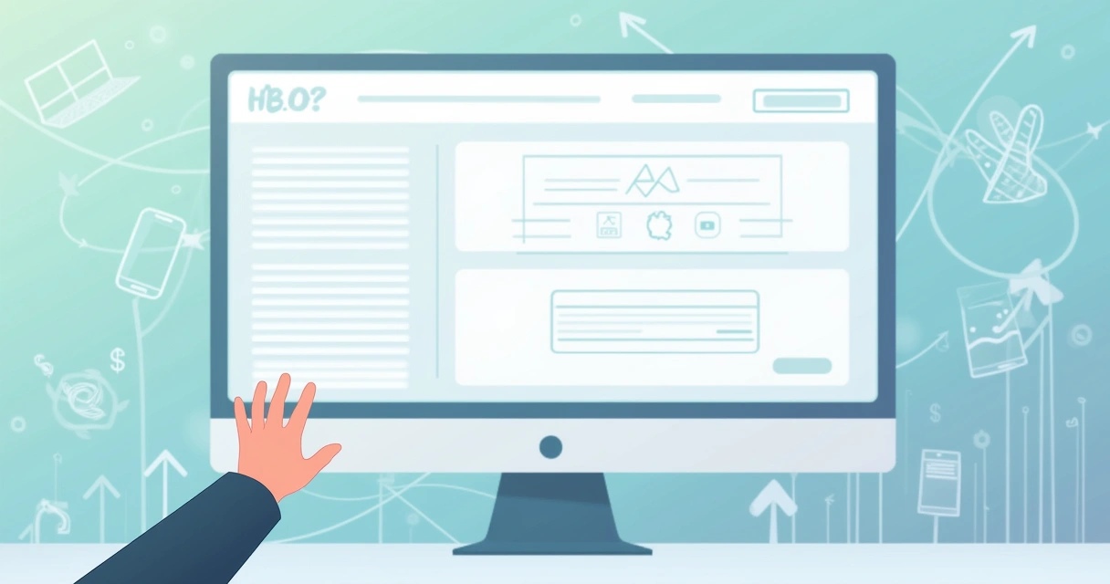 Ilustração de uma landing page moderna com design intuitivo em um computador, destacando botões de ação e navegação clara.