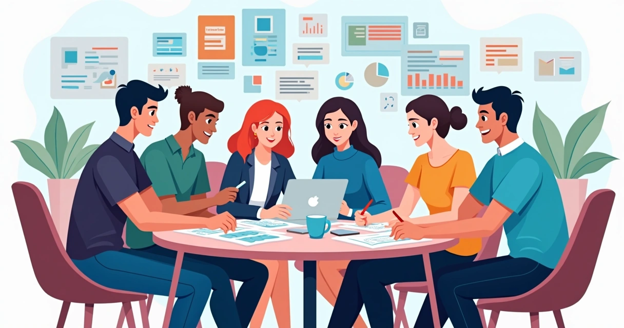 Equipe colaborando em design de interface 