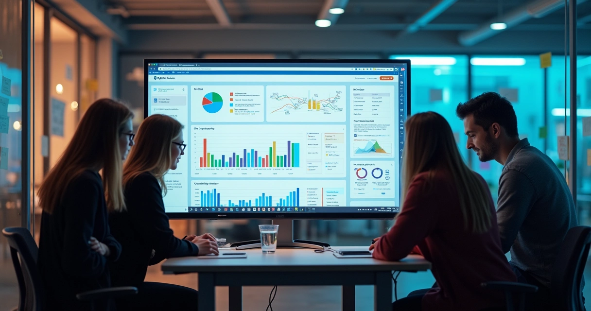 Design de layout de site com gráficos de conversão e botões de chamada para ação