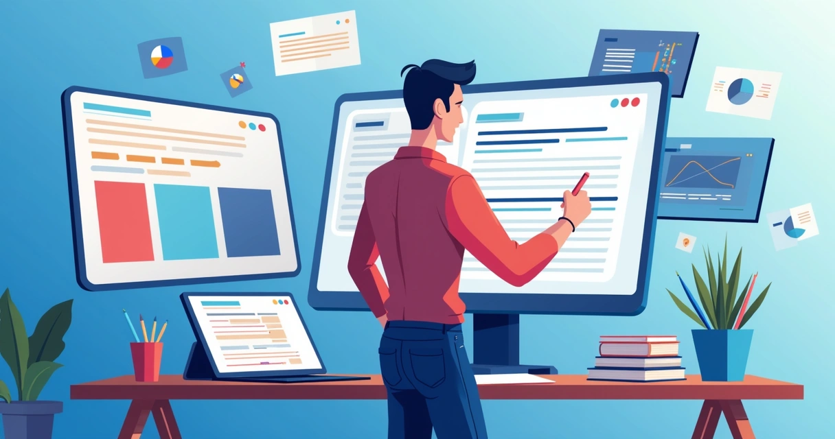 Designer criando ilustração personalizada para site empresarial 