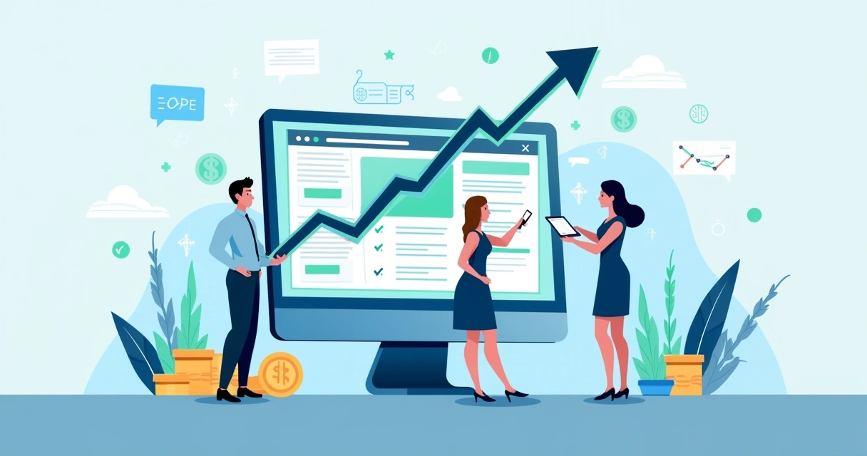 Computador exibindo um design de site atraente, simbolizando vendas e satisfação do cliente.