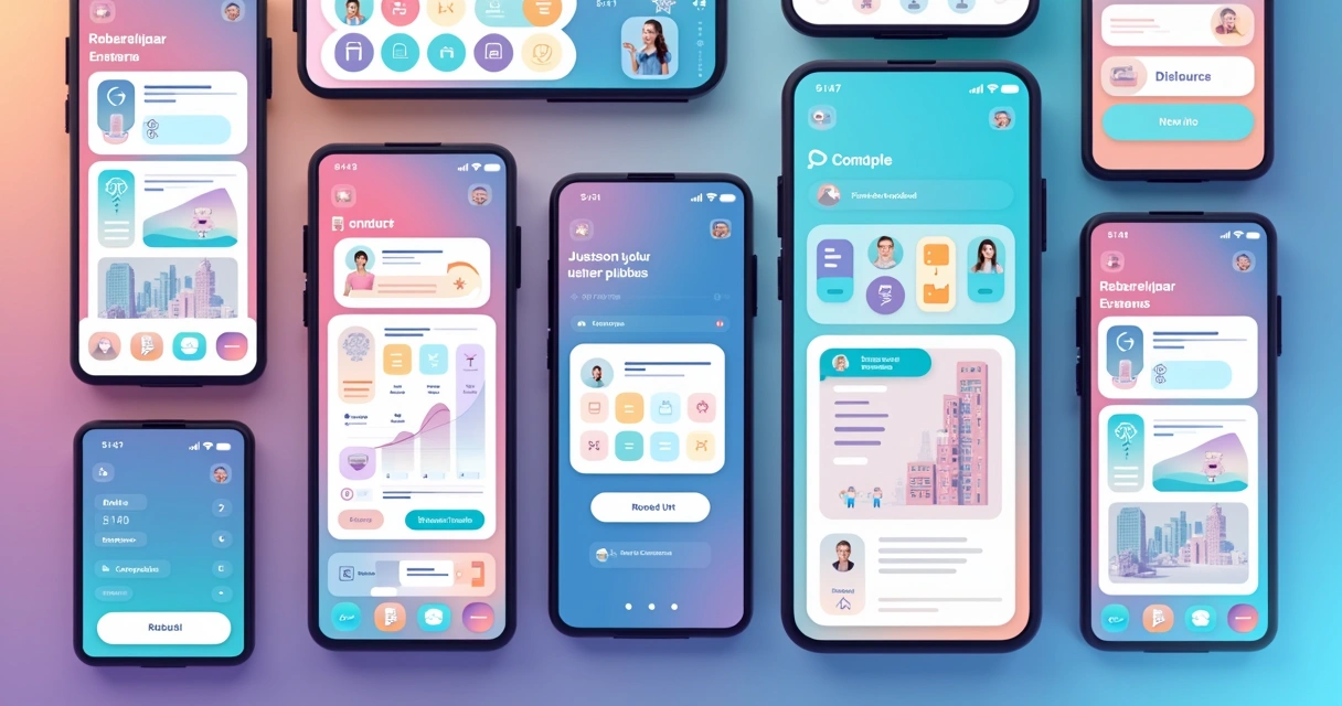 Exemplo de telas de aplicativo com design de interface personalizado 