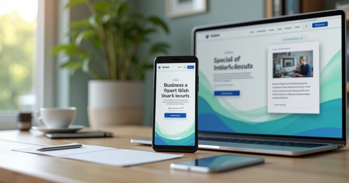 Layout de site responsivo em smartphone e notebook lado a lado 