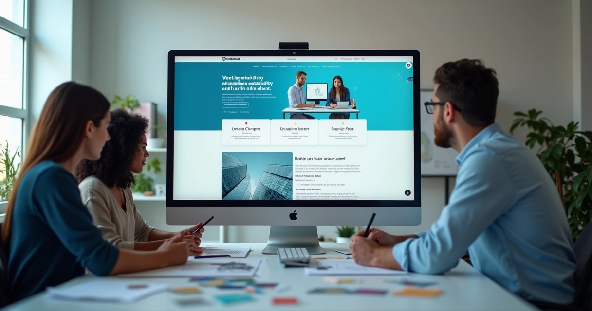 Layout moderno de site institucional com destaque para áreas de interação e cores sóbrias 