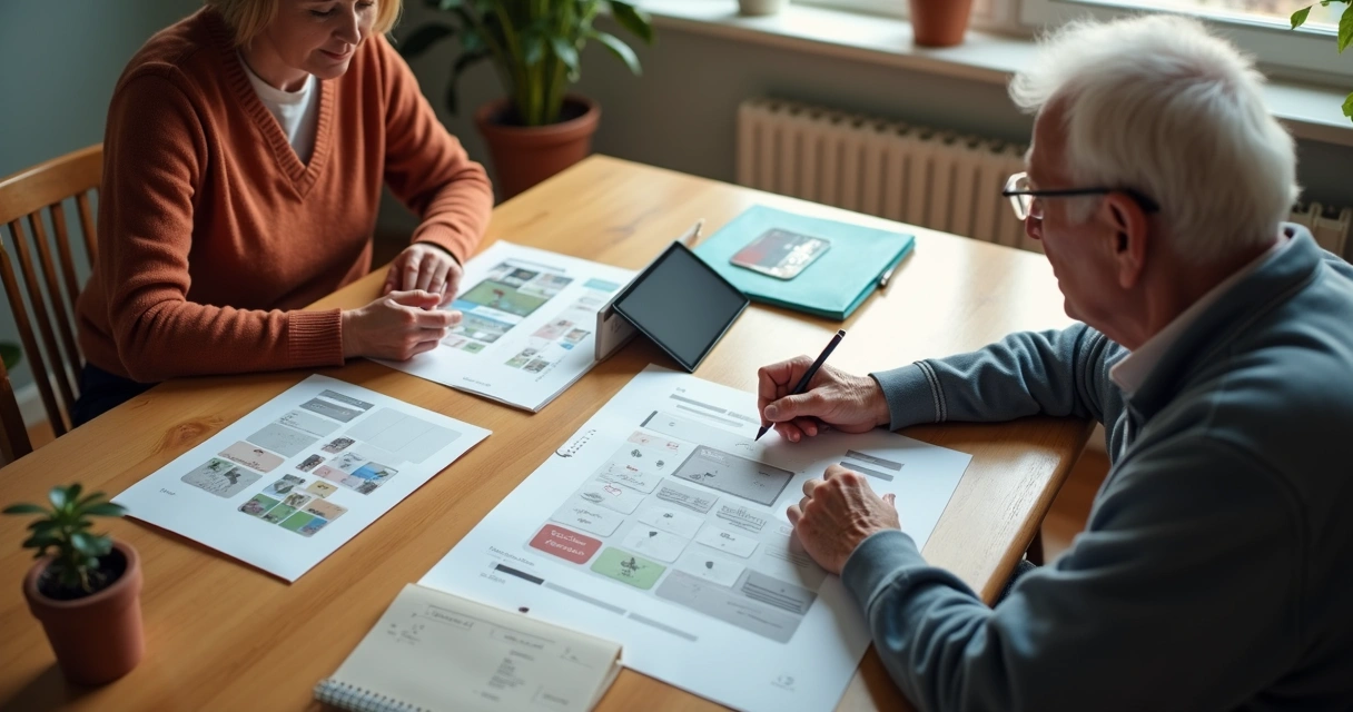 Pesquisa e design digital para idosos sendo conduzidos por designer