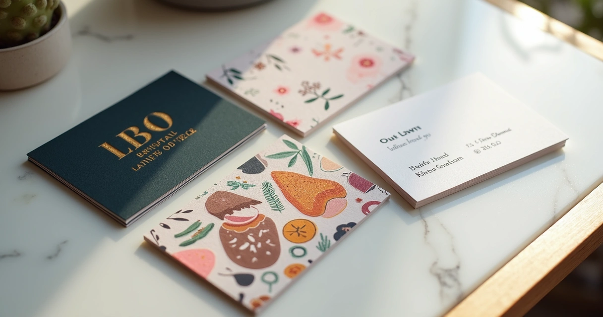 Cartões de visita de diferentes segmentos personalizados na mesa 
