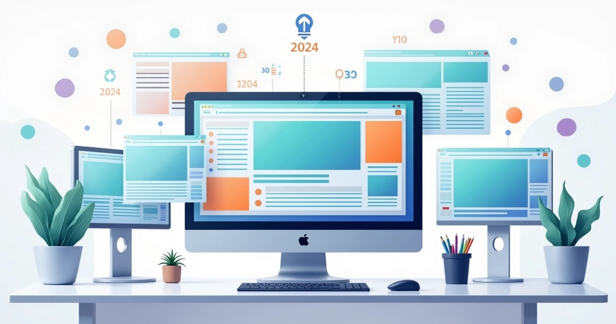 Ilustração de design responsivo para desktop com múltiplas janelas e grades fluidas 