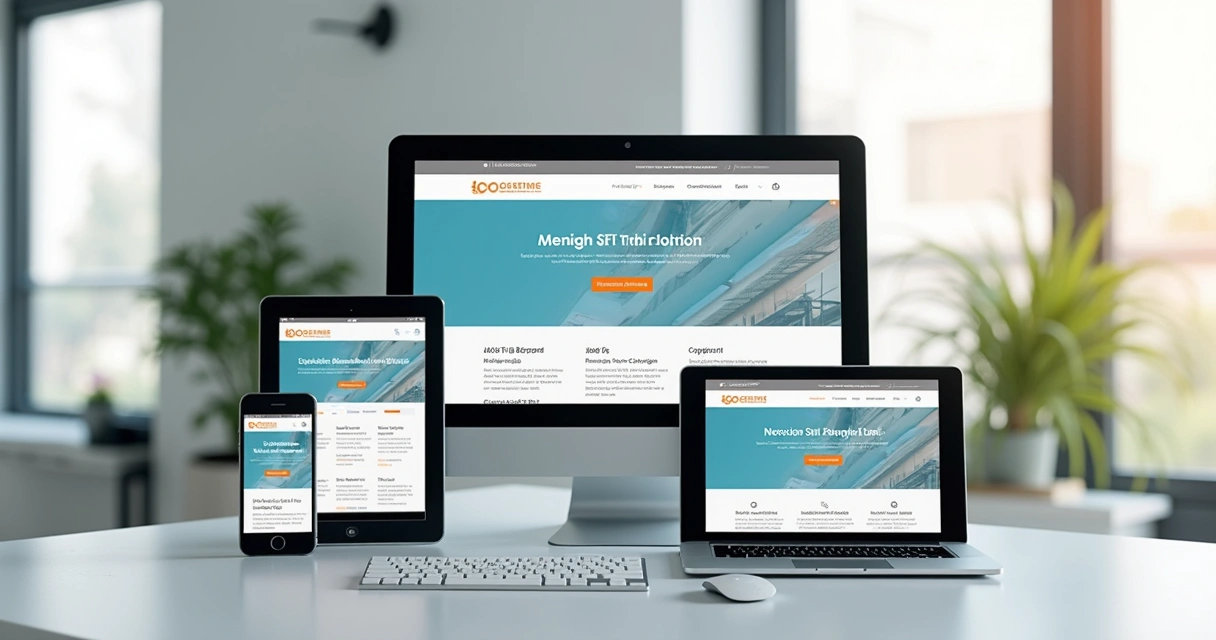 Design responsivo exibido em smartphone, tablet e desktop 