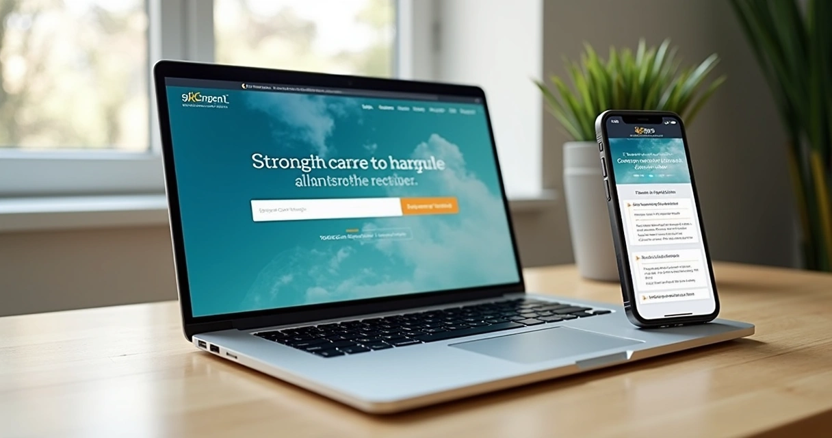 Site exibido em notebook e smartphone lado a lado 
