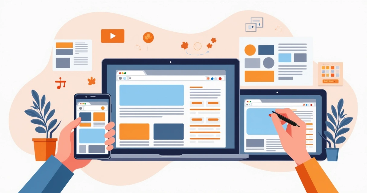 Dispositivos diferentes mostrando a mesma página adaptada 