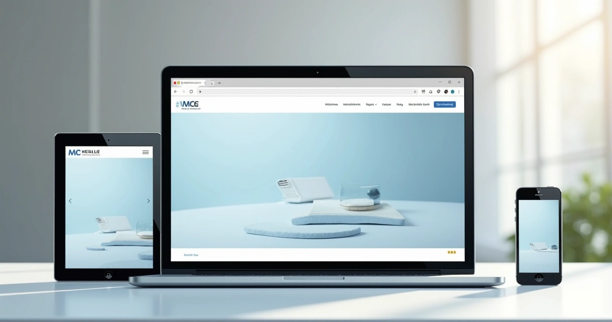 Site aberto em notebook, tablet e smartphone exibindo design responsivo 