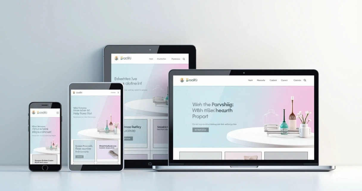 Layout de site adaptando-se em smartphone, tablet e notebook em fundo claro 