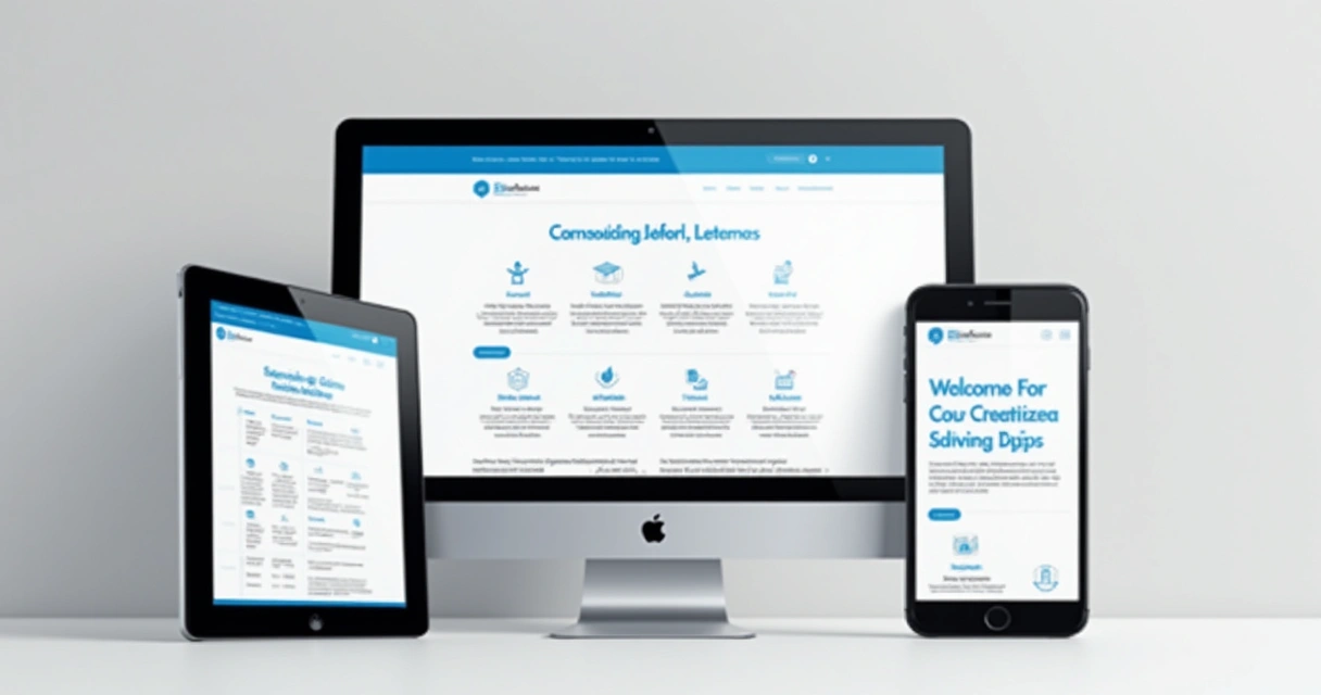 Layout de site adaptado para desktop, tablet e celular, com identidade visual corporativa 