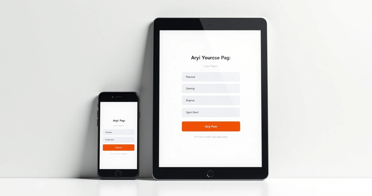 Simulação de uma landing page responsiva em tablet e smartphone lado a lado 