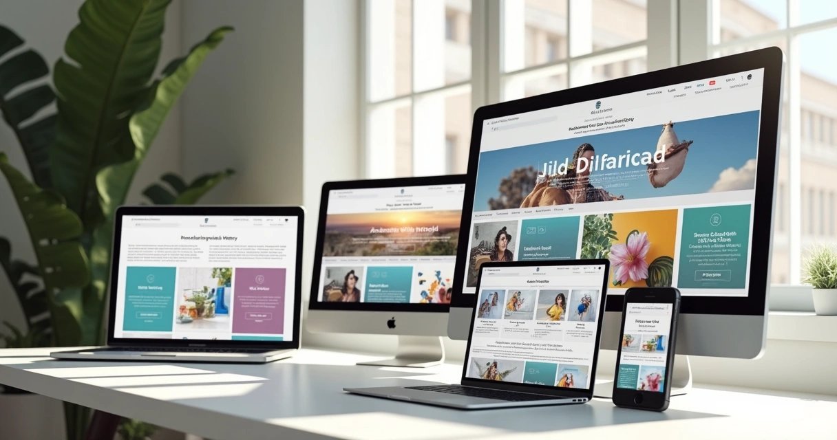Vários dispositivos mostrando site com layout adaptável 