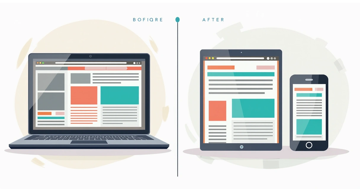 Comparação entre site antigo, desatualizado, e site moderno com boa navegação 