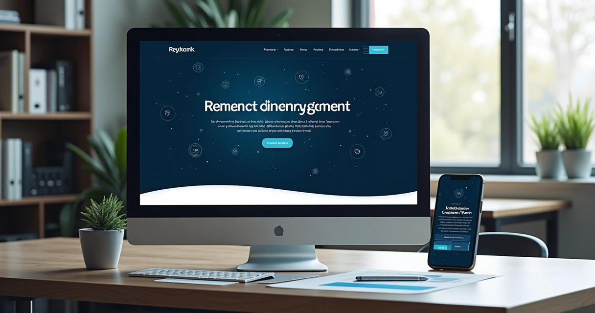 Layout responsivo de site institucional moderno exibido em smartphone e notebook 