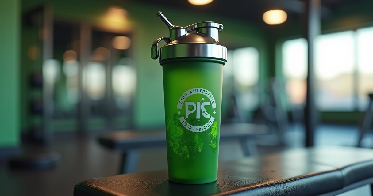 Coqueteleira fitness personalizada com design sustentável e tecnologia de impressão UV