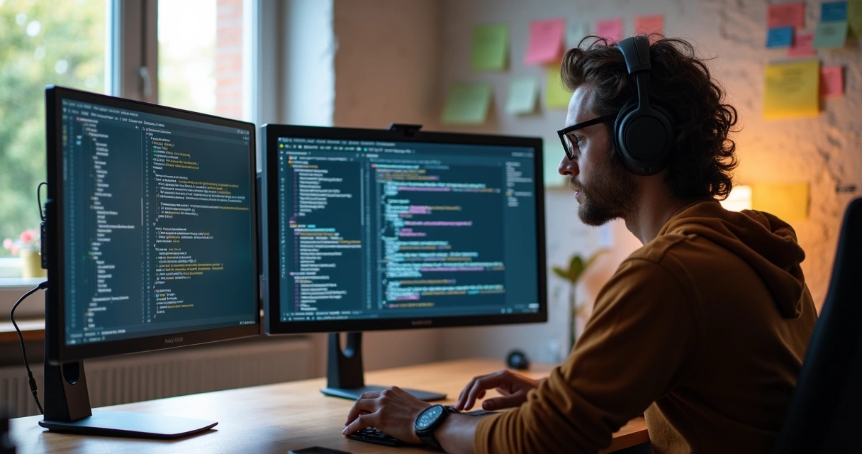 Desenvolvedor olhando para tokens de design codificados na tela 
