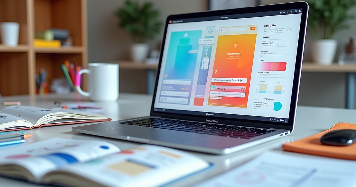 Protótipo de interface digital para aplicativo moderno em tela de notebook 