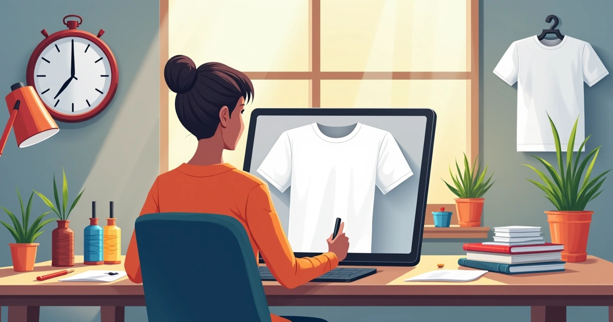 Designer criando arte de camiseta em ambiente moderno