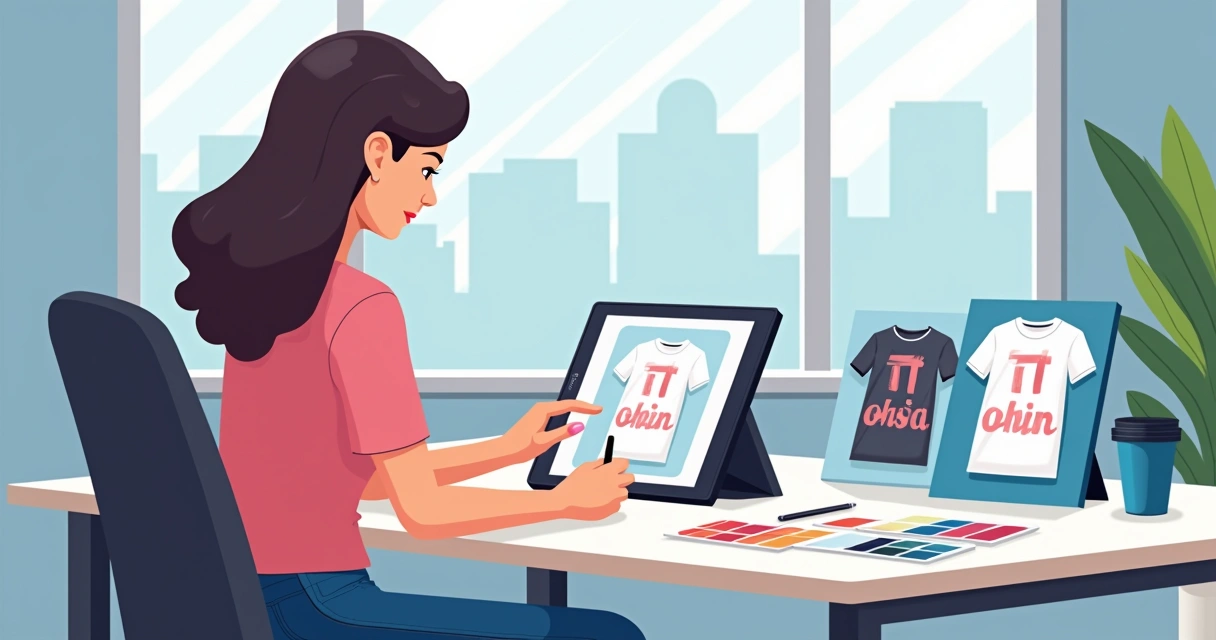 Designer trabalhando em estampa digital de camiseta personalizada 