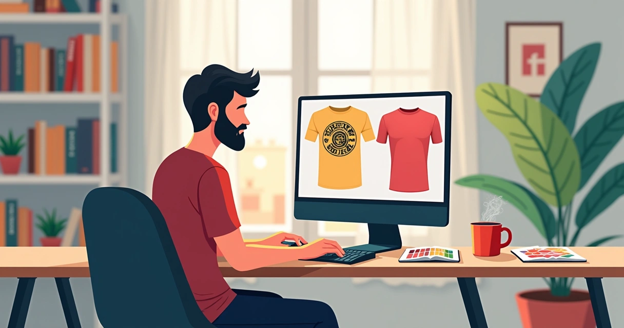 Designer revisando arte de camiseta no notebook