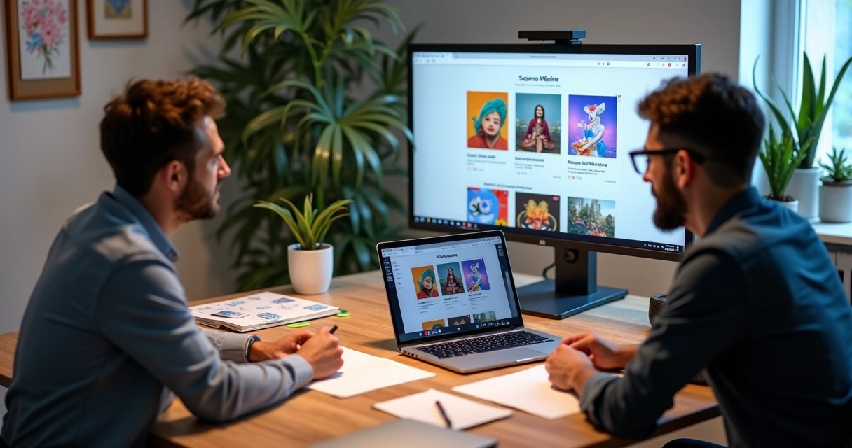 Designer mostra protótipo de site para empreendedor 