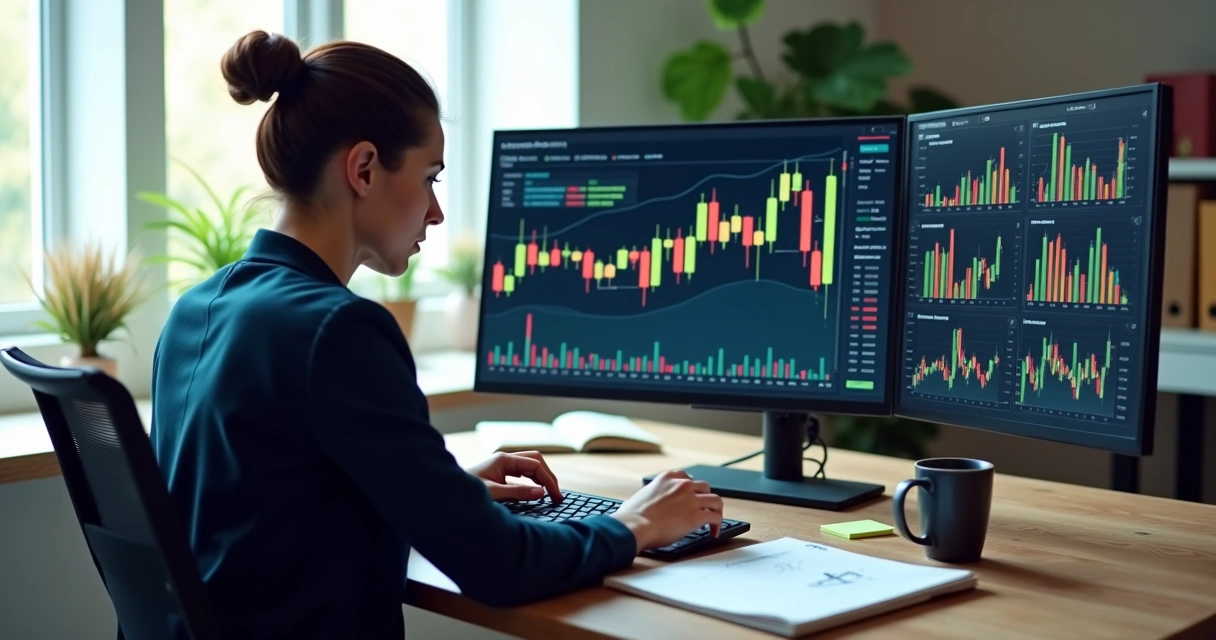 Designer analisando gráficos financeiros no computador