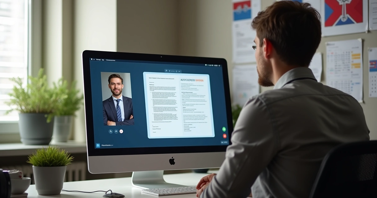 Designer negociando contrato internacional em reunião online 