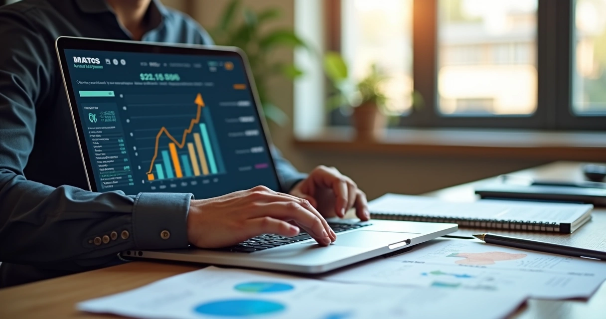 Designer profissional negociando salário em reunião virtual com gráficos financeiros na tela 