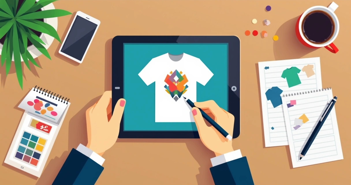 Pessoa usando tablet para ajustar arte em camiseta virtual 