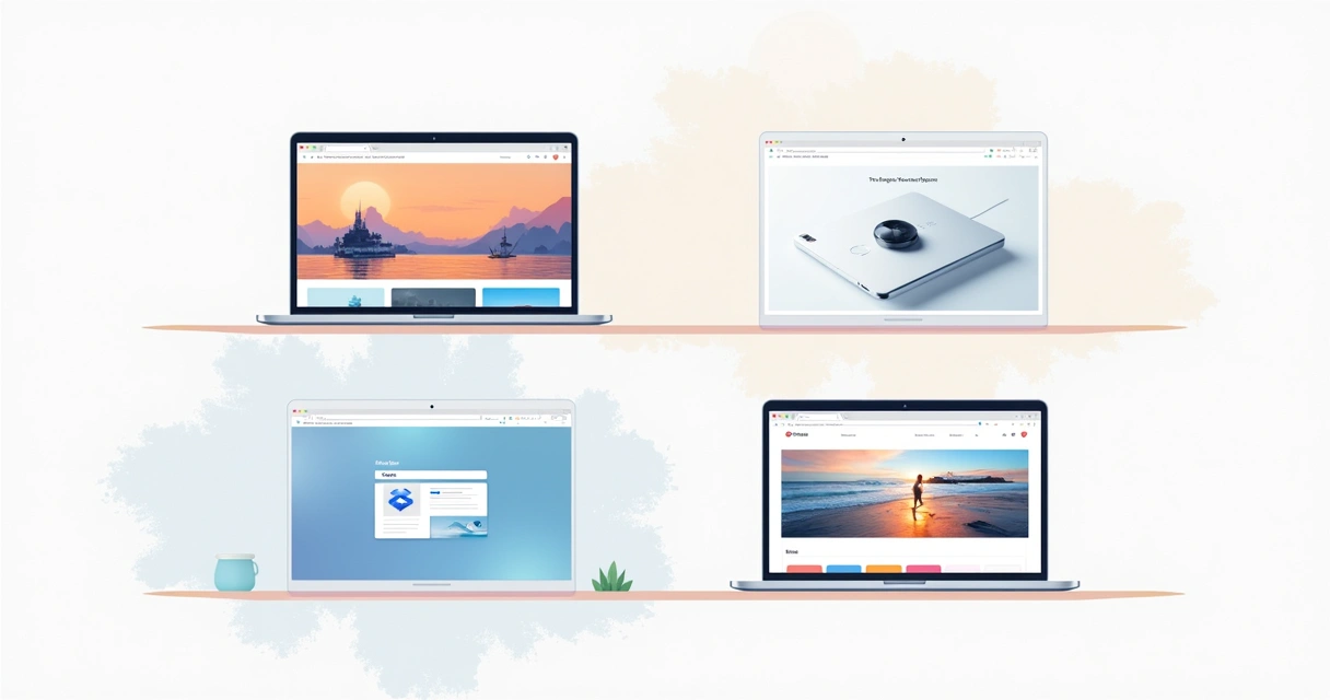 Colagem de designs de websites de sucesso, mostrando Airbnb, Apple, Dropbox e Nike em uma grade harmônica.