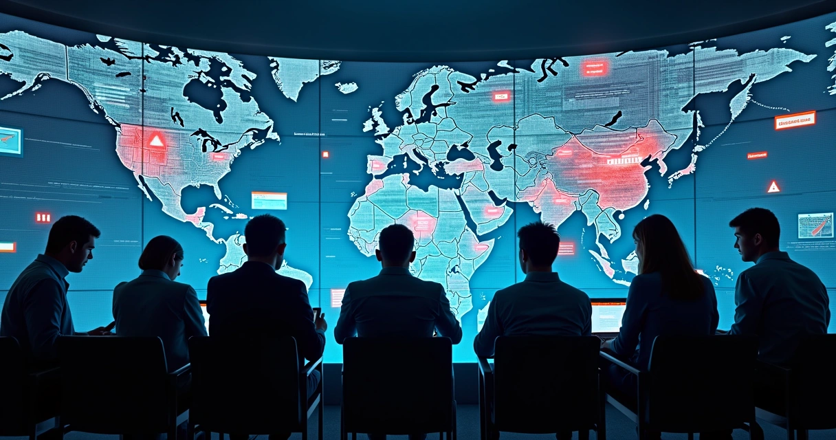 Mosaico de rostos olhando para telas com notícias contraditórias e símbolos de redes sociais 