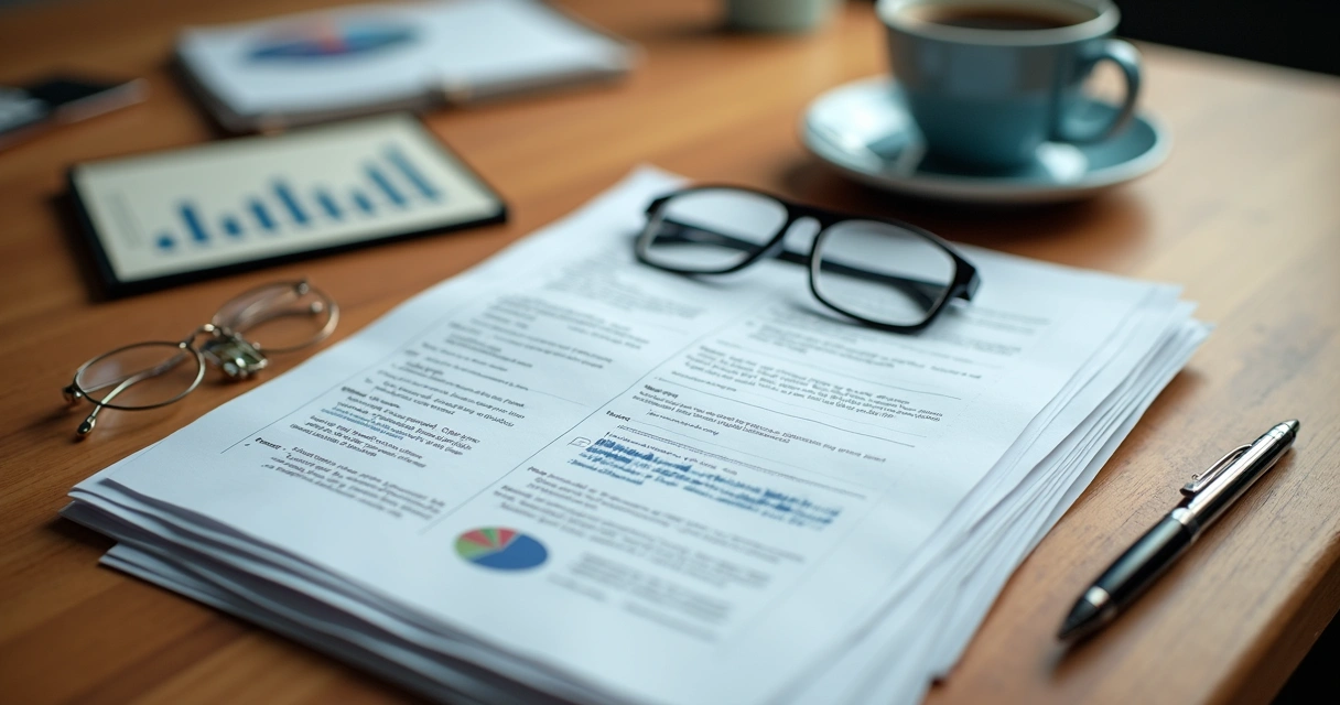 Desk with immigration documents and glasses