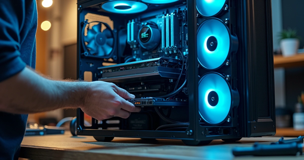Desktop aberto mostrando peças internas para upgrade