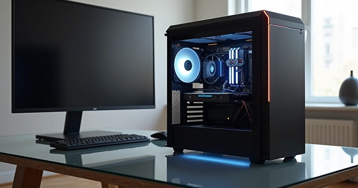 Desktop workstation torre premium sobre mesa de escritório 