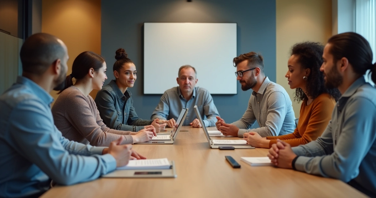 Grupo reunido donde una persona se aparta al fondo de la sala 