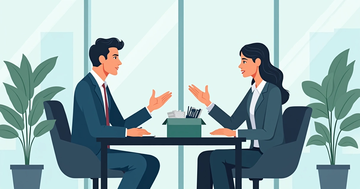 Gestor comunicando demissão de forma profissional em sala de reunião