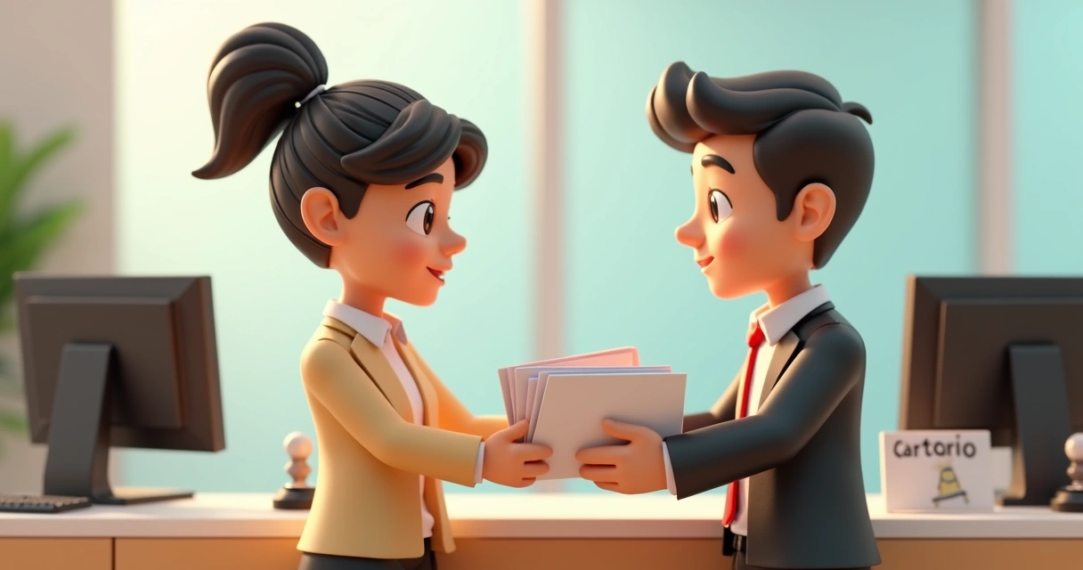 Pessoa apresentando documentação para registro em cartório 