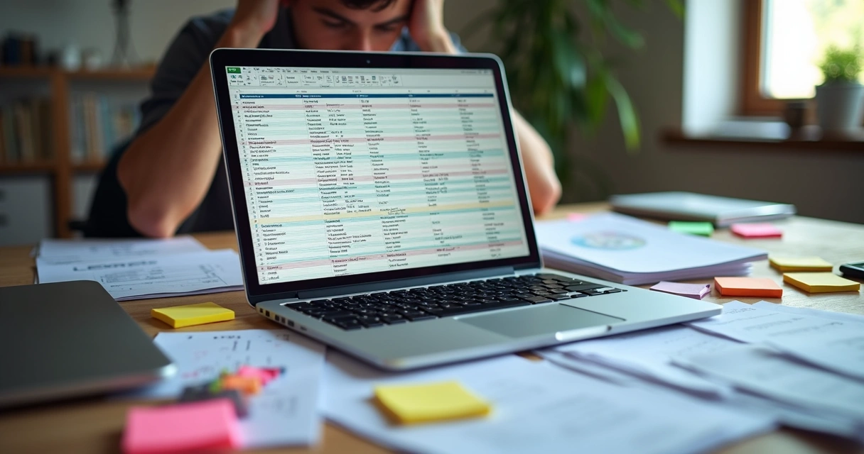 Planilha confusa cheia de contatos bagunçados 