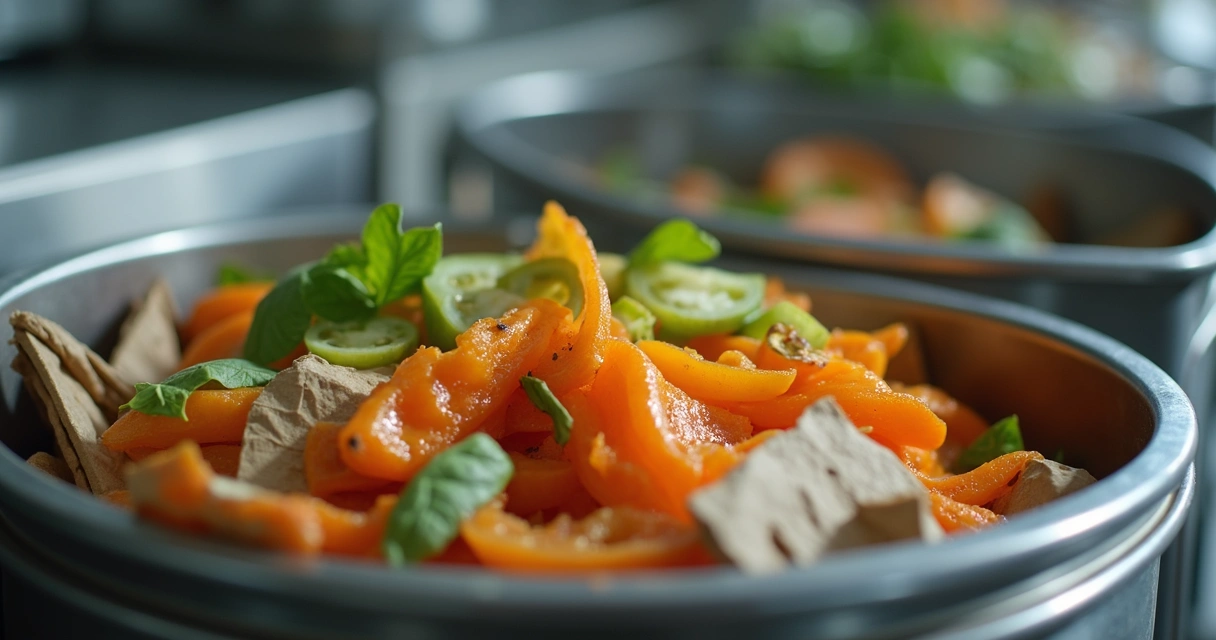 Restos de alimentos descartados em cozinha compartilhada moderna